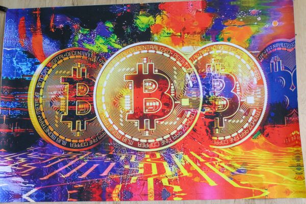 Giant Bitcoin Pop Art Crypto Painting With Neon Colors, 66"x46" - Image 5