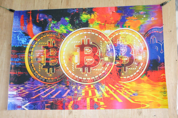 Giant Bitcoin Pop Art Crypto Painting With Neon Colors, 66"x46" - Image 7