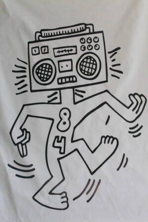 Giant Boombox Head Graffiti Style Pop Art Dancing Figure, 50"x74"