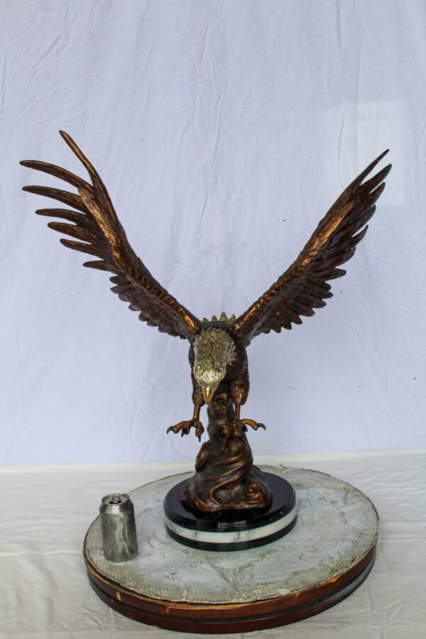 Bronze Eagle Statue With Outstretched Wings on Marble Base 17" x 29" x 32"H - Image 4