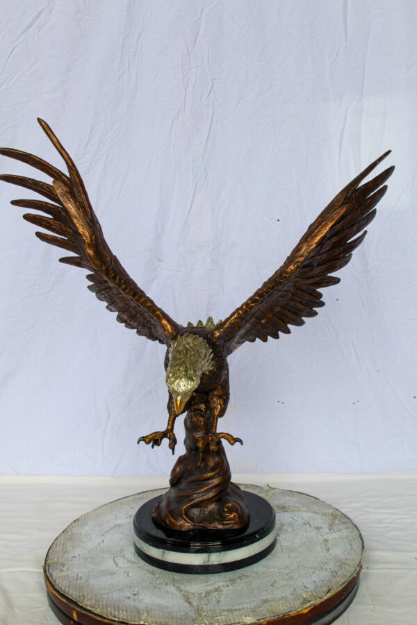 Bronze Eagle Statue With Outstretched Wings on Marble Base 17" x 29" x 32"H - Image 11