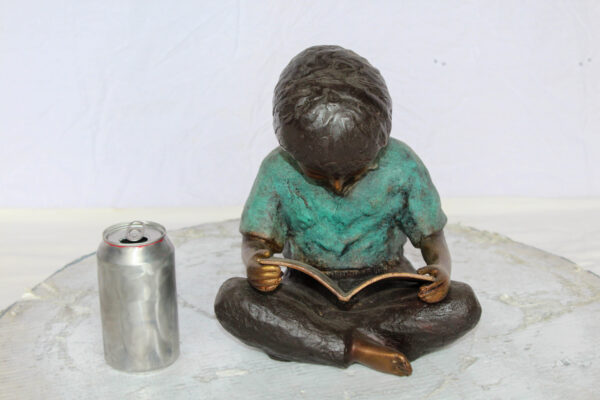 Bronze Statue of Boy Reading Book Lost Wax Cast Sculpture 9" x 8" x 11"H - Image 10