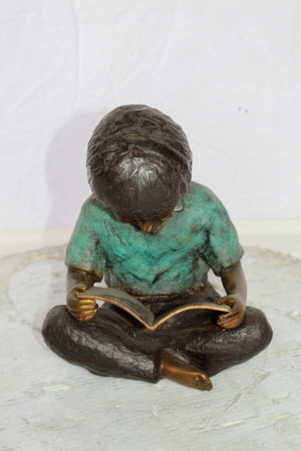 Bronze Statue of Boy Reading Book Lost Wax Cast Sculpture 9" x 8" x 11"H - Image 11