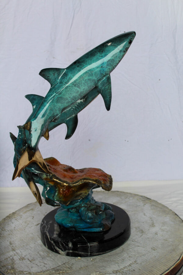 Bronze Shark Sculpture With Coral Reef Base Lost Wax Cast 11" x 16" x 23"H - Image 5