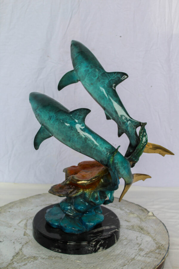 Bronze Shark Sculpture With Coral Reef Base Lost Wax Cast 11" x 16" x 23"H - Image 7
