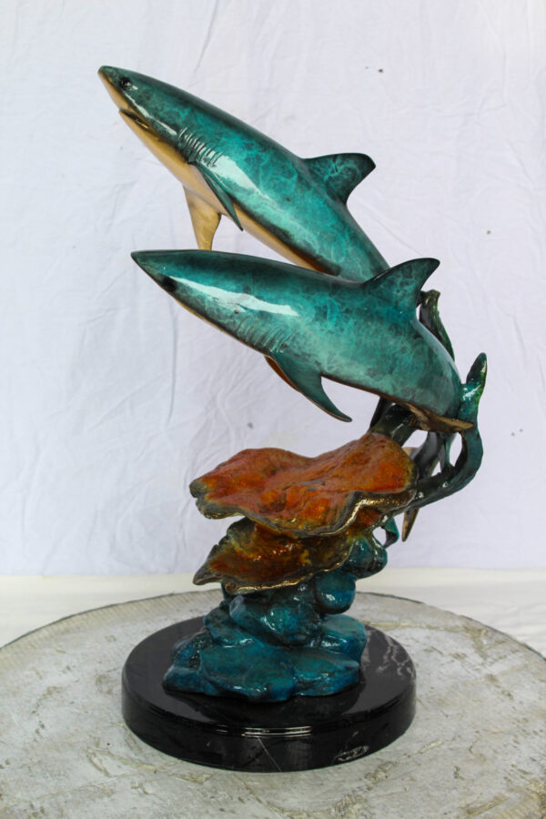 Bronze Shark Sculpture With Coral Reef Base Lost Wax Cast 11" x 16" x 23"H - Image 8
