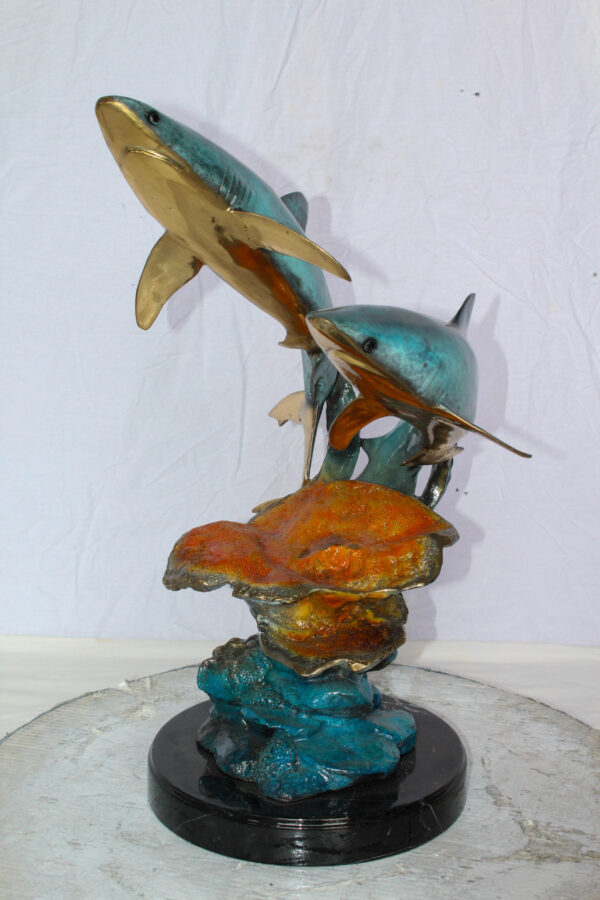 Bronze Shark Sculpture With Coral Reef Base Lost Wax Cast 11" x 16" x 23"H - Image 9