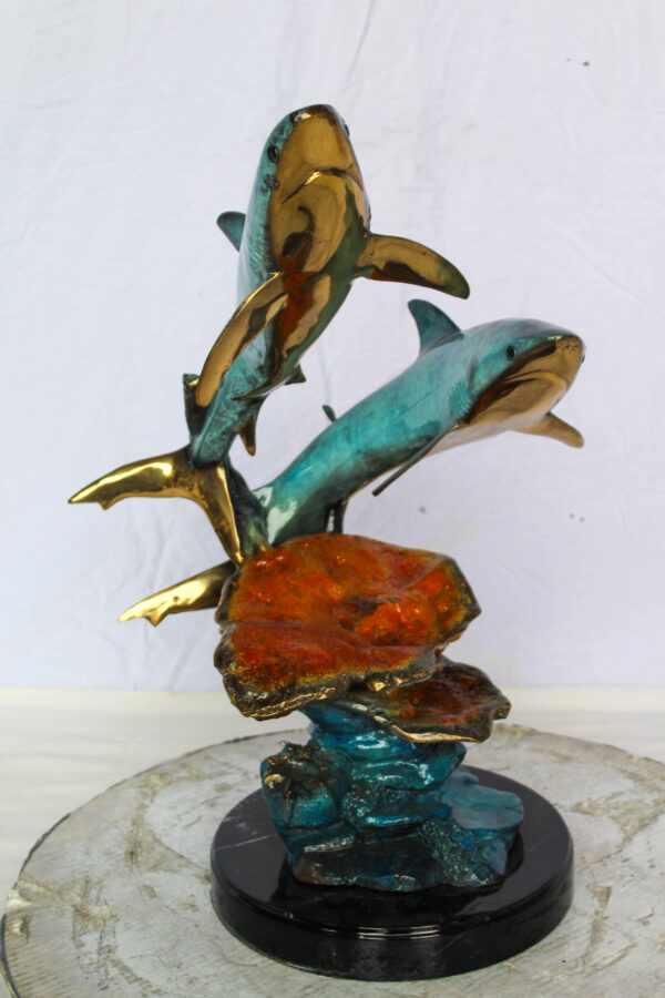 Bronze Shark Sculpture With Coral Reef Base Lost Wax Cast 11" x 16" x 23"H - Image 10