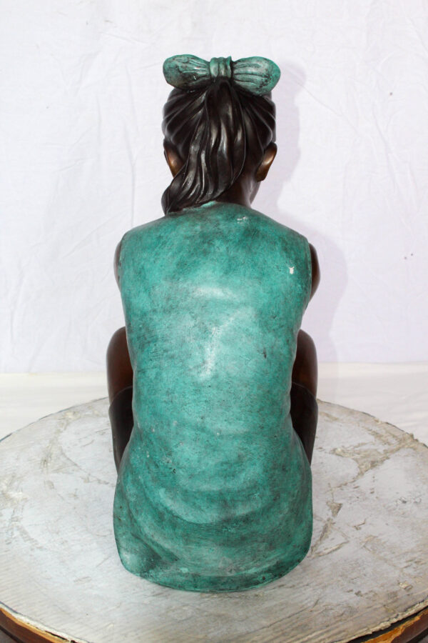 Bronze Girl Holding Bird Statue Lost Wax Sculpture with Patina 19" x 10" x 20"H - Image 7