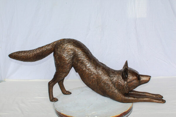 Bronze Stretching Wolf Statue Graceful Wildlife Home Décor 49" x 10" x 20"H - Image 2