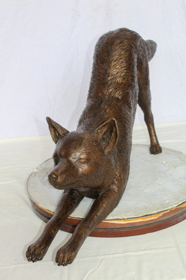 Bronze Stretching Wolf Statue Graceful Wildlife Home Décor 49" x 10" x 20"H - Image 4