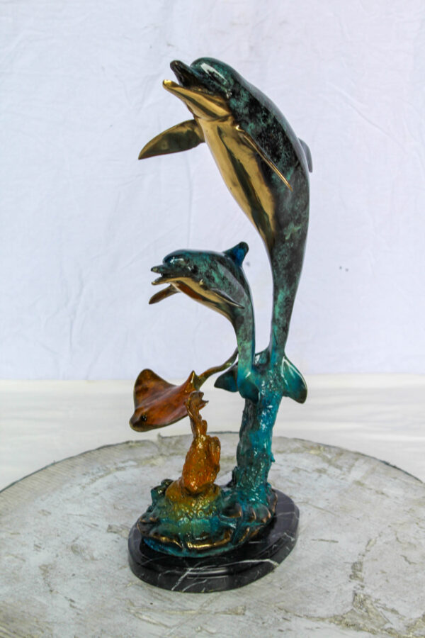 Bronze Dolphins and Mermaid Statue Ocean Fantasy Décor 9" x 7" x 22"H - Image 5