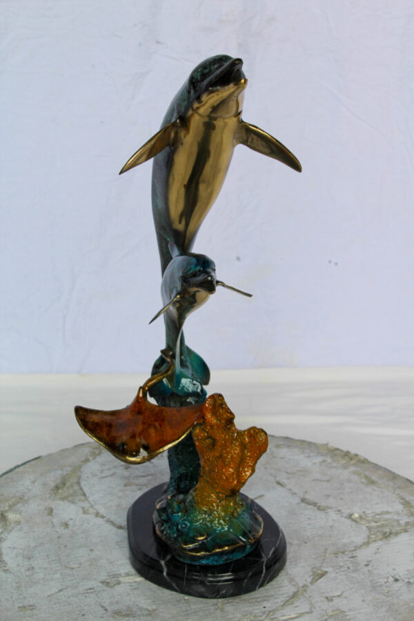Bronze Dolphins and Mermaid Statue Ocean Fantasy Décor 9" x 7" x 22"H - Image 6