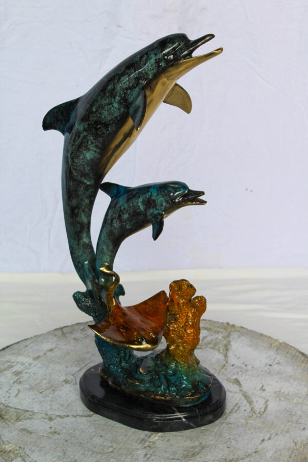 Bronze Dolphins and Mermaid Statue Ocean Fantasy Décor 9" x 7" x 22"H - Image 7
