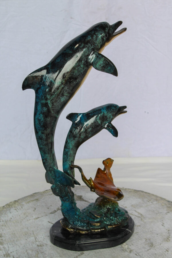 Bronze Dolphins and Mermaid Statue Ocean Fantasy Décor 9" x 7" x 22"H - Image 8