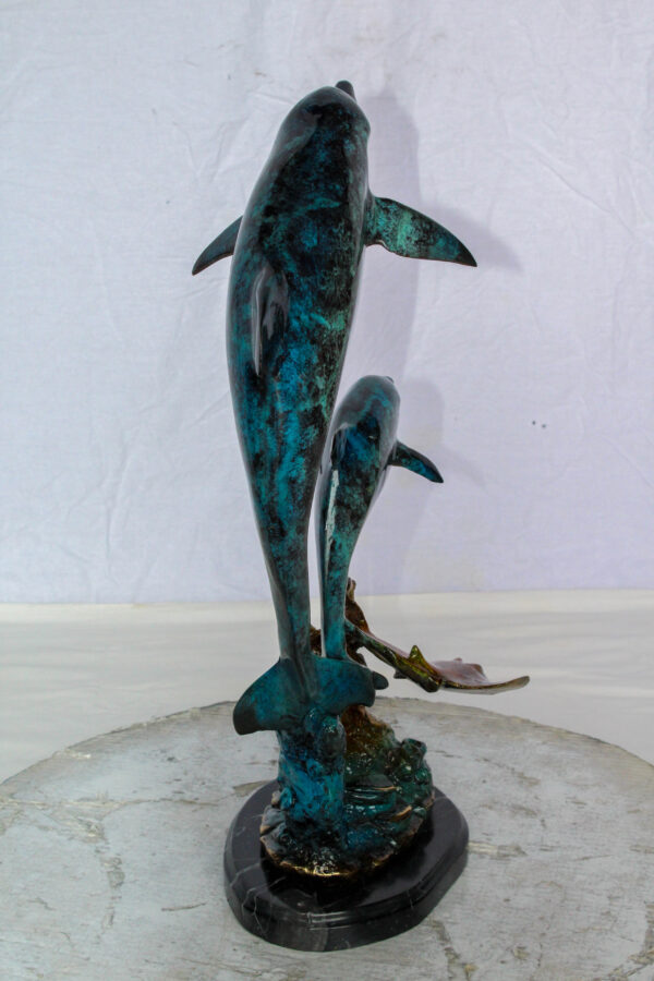 Bronze Dolphins and Mermaid Statue Ocean Fantasy Décor 9" x 7" x 22"H - Image 9