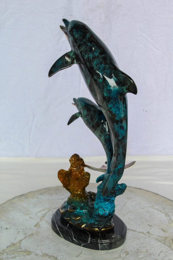 Bronze Dolphins and Mermaid Statue Ocean Fantasy Décor 9" x 7" x 22"H - Image 10