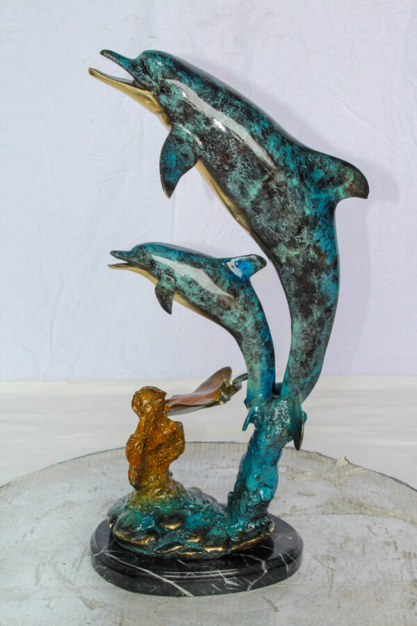 Bronze Dolphins and Mermaid Statue Ocean Fantasy Décor 9" x 7" x 22"H - Image 11