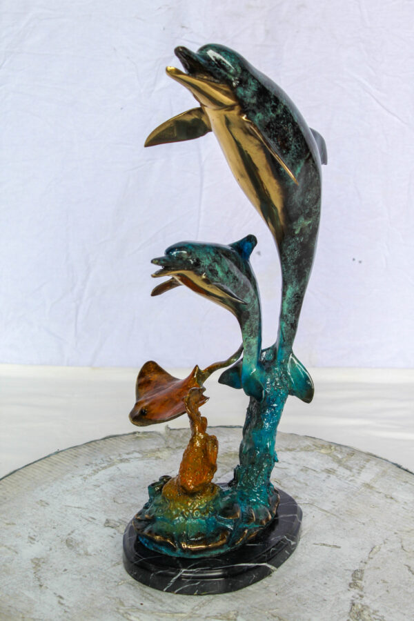 Bronze Dolphins and Mermaid Statue Ocean Fantasy Décor 9" x 7" x 22"H - Image 12