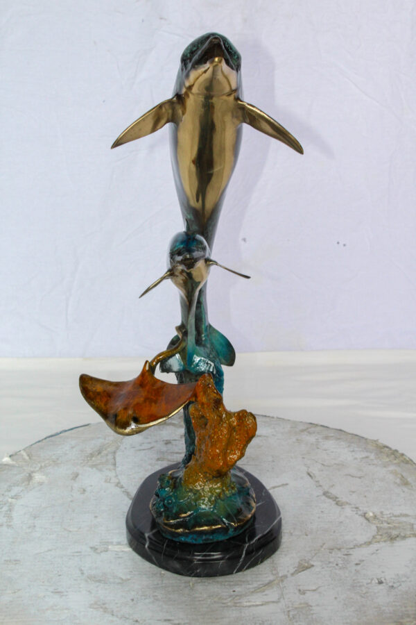 Bronze Dolphins and Mermaid Statue Ocean Fantasy Décor 9" x 7" x 22"H - Image 13