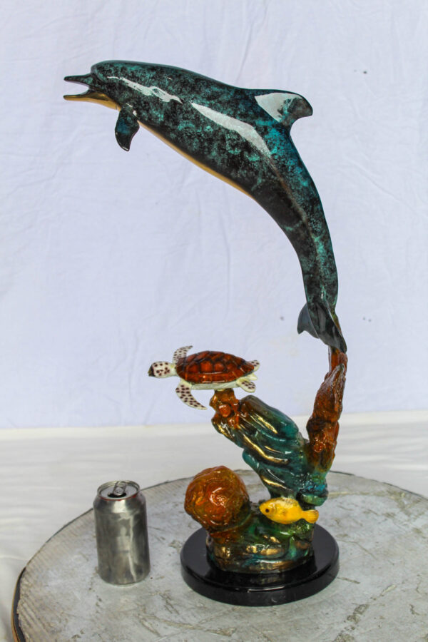 Bronze Dolphin and Turtle Statue Ocean Reef Art Décor 8" x 13" x 25"H - Image 2