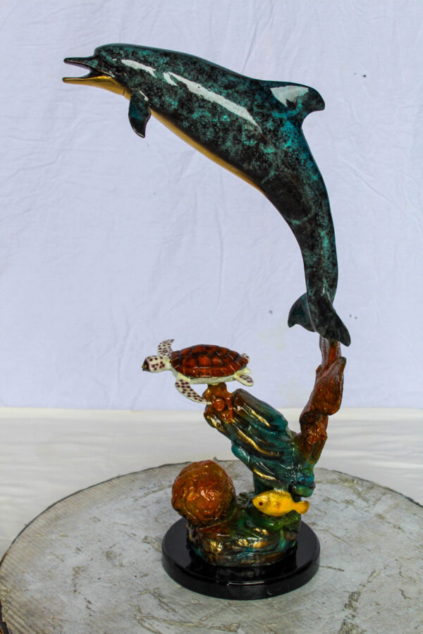 Bronze Dolphin and Turtle Statue Ocean Reef Art Décor 8" x 13" x 25"H - Image 3