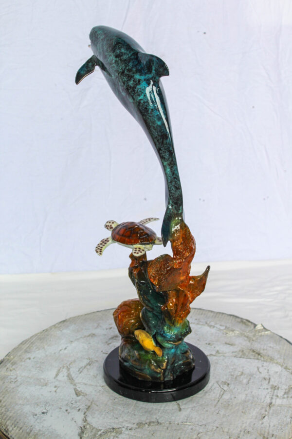 Bronze Dolphin and Turtle Statue Ocean Reef Art Décor 8" x 13" x 25"H - Image 4