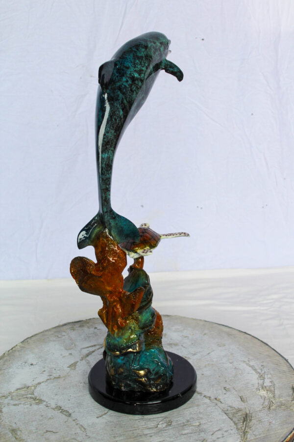 Bronze Dolphin and Turtle Statue Ocean Reef Art Décor 8" x 13" x 25"H - Image 5