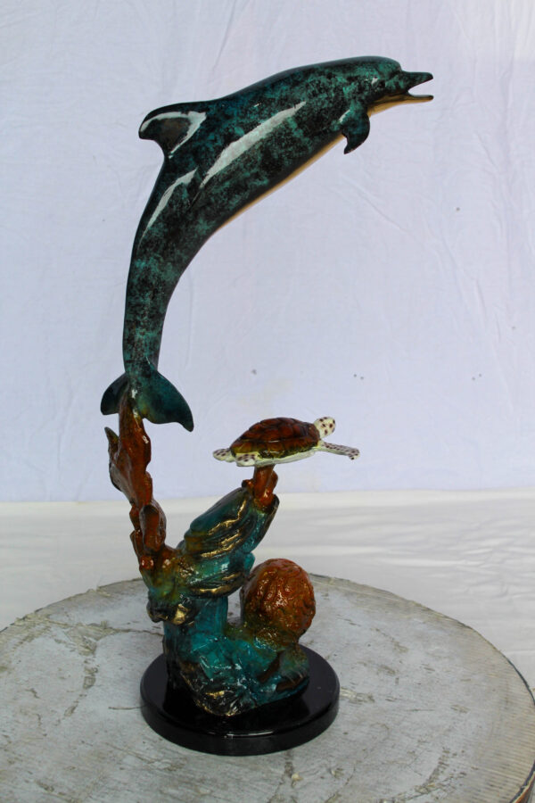 Bronze Dolphin and Turtle Statue Ocean Reef Art Décor 8" x 13" x 25"H - Image 6