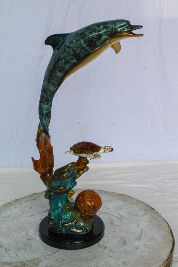 Bronze Dolphin and Turtle Statue Ocean Reef Art Décor 8" x 13" x 25"H - Image 7