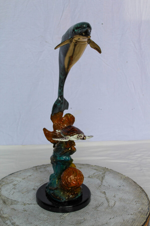Bronze Dolphin and Turtle Statue Ocean Reef Art Décor 8" x 13" x 25"H - Image 8