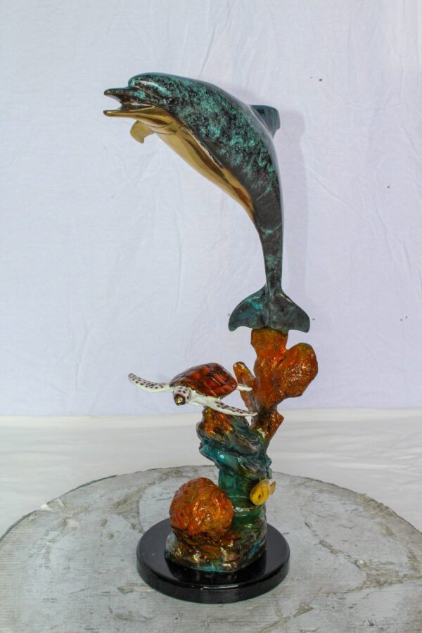 Bronze Dolphin and Turtle Statue Ocean Reef Art Décor 8" x 13" x 25"H - Image 9