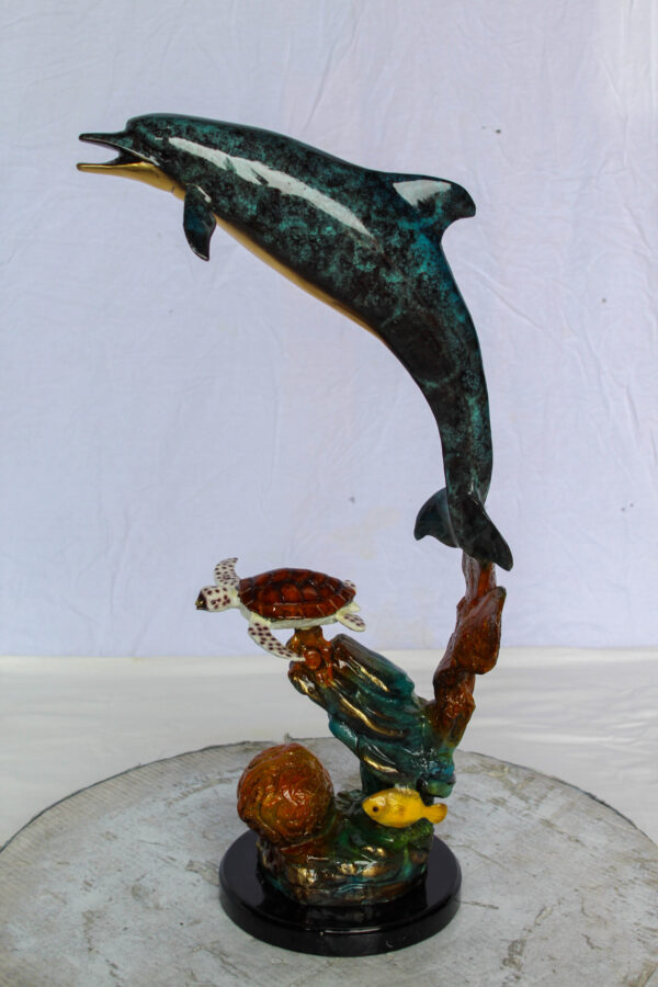 Bronze Dolphin and Turtle Statue Ocean Reef Art Décor 8" x 13" x 25"H - Image 10