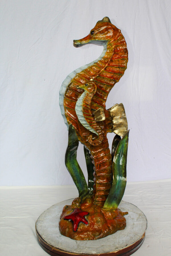 Bronze Seahorse And Baby Statue Ocean Reef Art Décor 16" x 14" x 43"H - Image 2