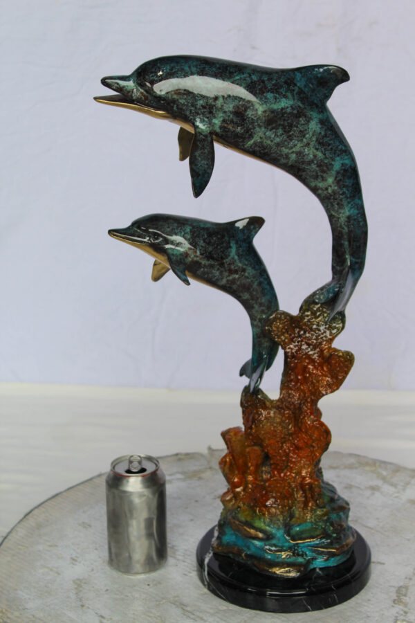 Bronze Dolphin Pair Statue Coastal Ocean Décor 8" x 11" x 22"H - Image 11