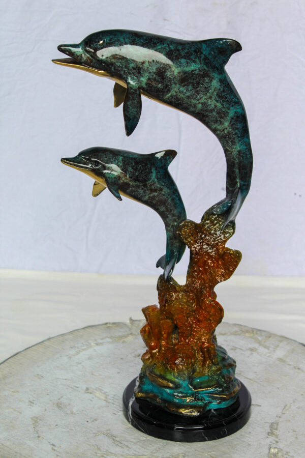 Bronze Dolphin Pair Statue Coastal Ocean Décor 8" x 11" x 22"H - Image 2