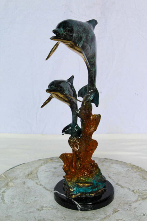 Bronze Dolphin Pair Statue Coastal Ocean Décor 8" x 11" x 22"H - Image 3