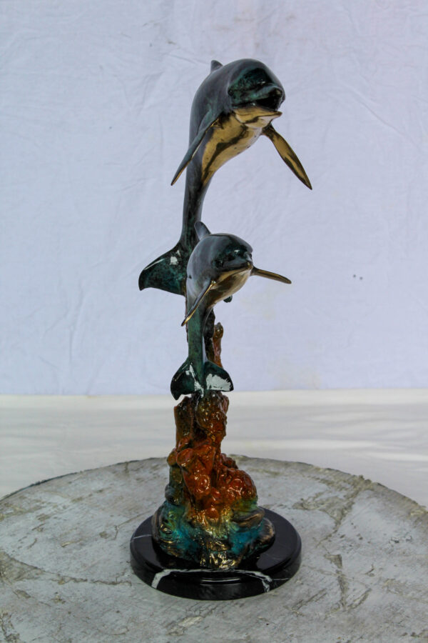 Bronze Dolphin Pair Statue Coastal Ocean Décor 8" x 11" x 22"H - Image 4