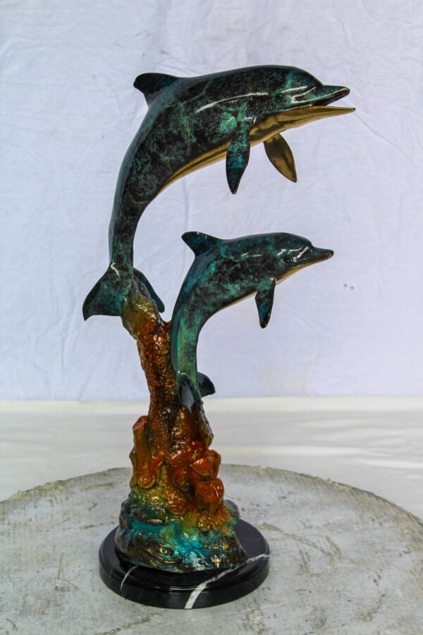 Bronze Dolphin Pair Statue Coastal Ocean Décor 8" x 11" x 22"H - Image 5