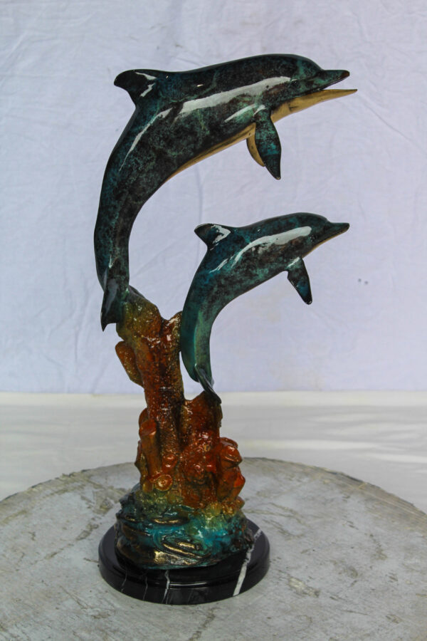 Bronze Dolphin Pair Statue Coastal Ocean Décor 8" x 11" x 22"H - Image 6