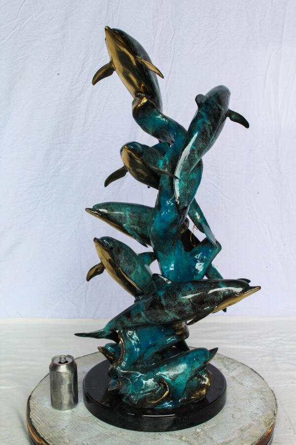 Bronze Dolphin Pod Ocean Sculpture for Coastal Décor 14" x 16" x 35"H - Image 11