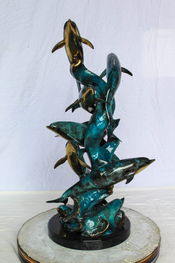 Bronze Dolphin Pod Ocean Sculpture for Coastal Décor 14" x 16" x 35"H - Image 8