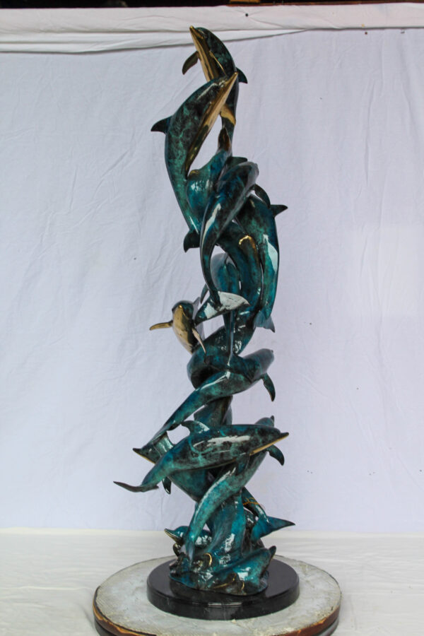 Dolphin Spiral Wave Bronze Statue for Coastal Décor 15" x 17" x 55"H - Image 4