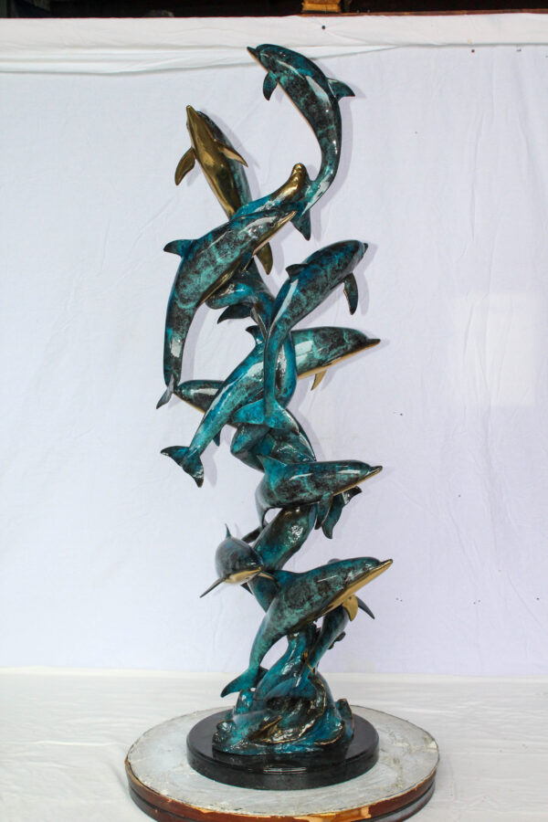 Dolphin Spiral Wave Bronze Statue for Coastal Décor 15" x 17" x 55"H - Image 5