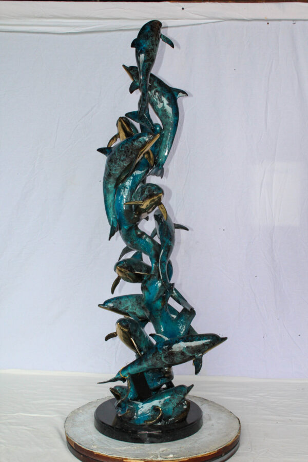 Dolphin Spiral Wave Bronze Statue for Coastal Décor 15" x 17" x 55"H - Image 6