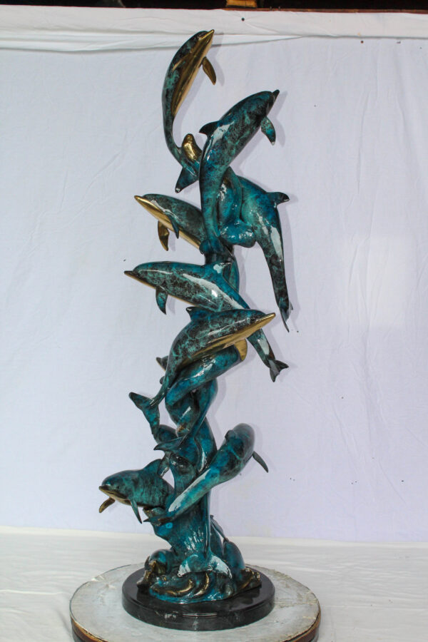 Dolphin Spiral Wave Bronze Statue for Coastal Décor 15" x 17" x 55"H - Image 8
