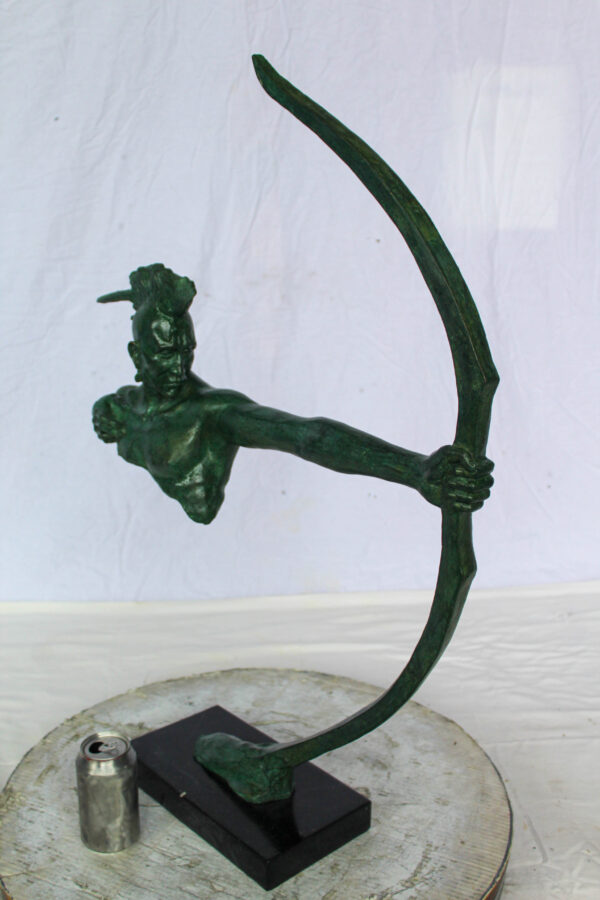 Bronze Statue of Native American Warrior with Bow 22" x 6" x 33"H - Image 2