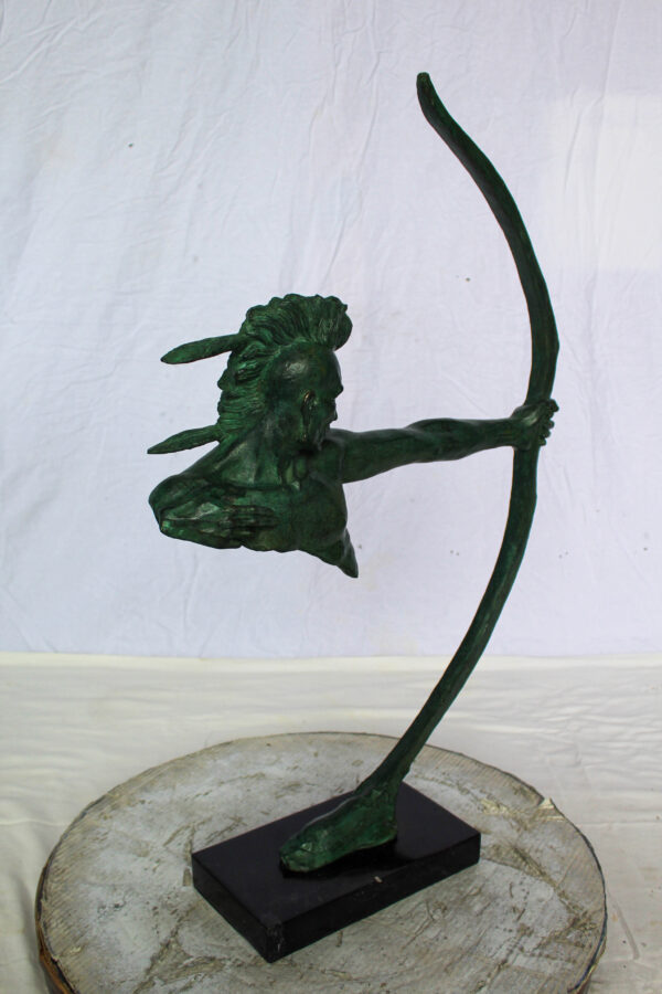 Bronze Statue of Native American Warrior with Bow 22" x 6" x 33"H - Image 4