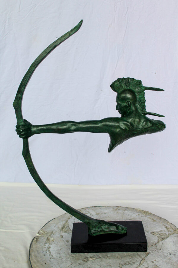 Bronze Statue of Native American Warrior with Bow 22" x 6" x 33"H - Image 7