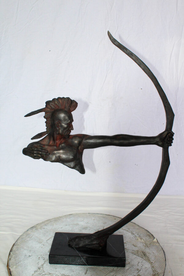 Native American Archer Bronze Statue Dark Brown Patina 22" x 6" x 33"H - Image 10